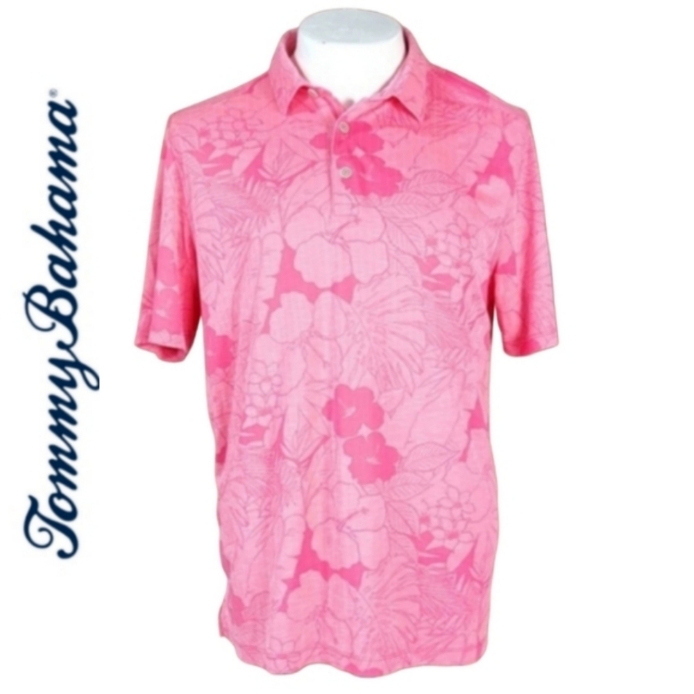 Pink Hibiscus Mens Tencel Three Button Short Sleeve Shirt